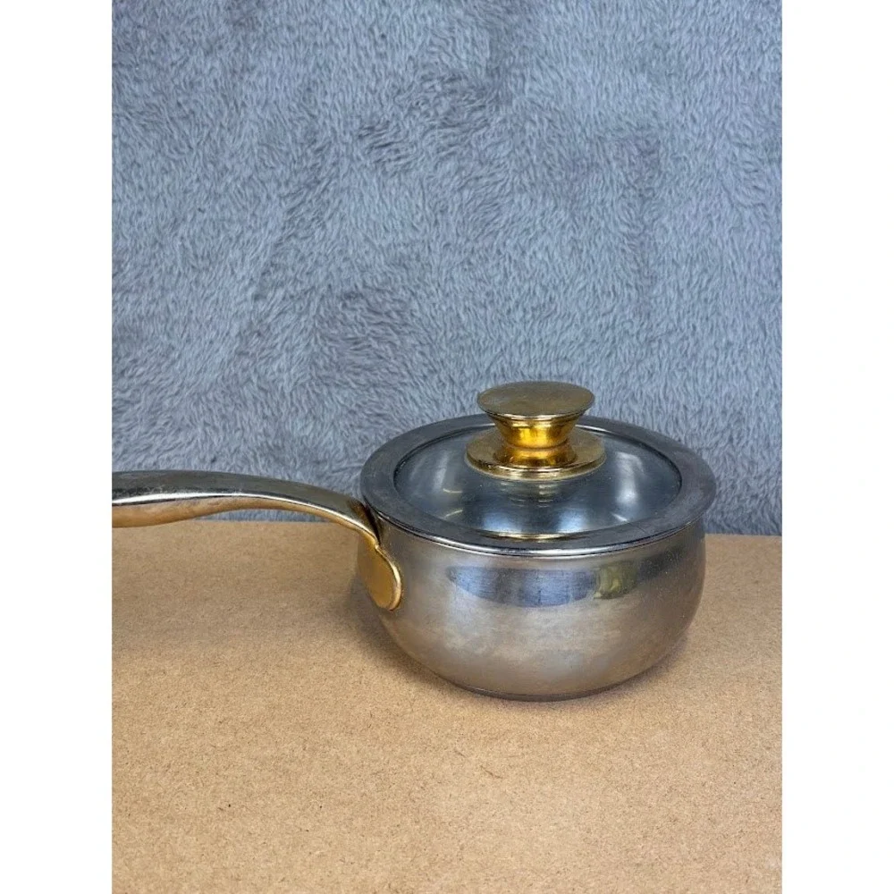 Command Performance 18/10 Stainless Steel 1QT Saucepan Gold Handle Glass Lid Pot